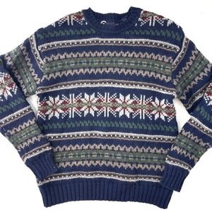 Vintage Gap Knit 100% Wool Sweater Medium Fair Isle Nordic Blue Preppy